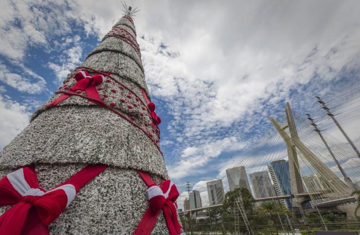 Árvore de Natal gigante de SP é inaugurada na Marginal Pinheiros