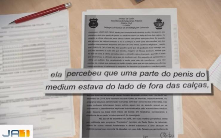 Depoimento de mulher que denuncia abuso por Joã de Deus em Goiás — Foto: Reprodução/TV Anhanguera