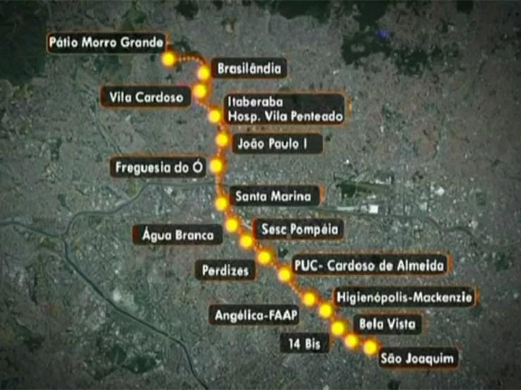 Veja a previsão das estações que vão compor a Linha 6-Laranja — Foto: Foto: TV Globo/Reprodução