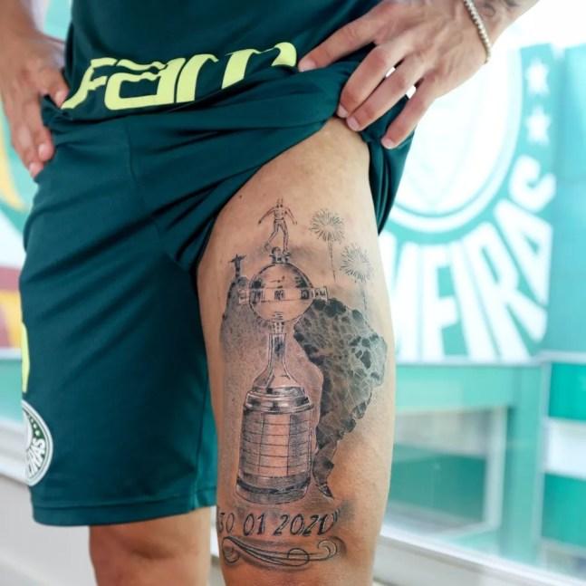 A tatuagem de Breno Lopes, do Palmeiras — Foto: Cesar Greco / Ag. Palmeiras