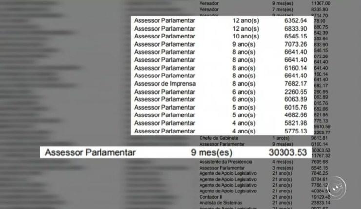 Salário de assessor de vereador chega a R$ 30 mil  (Foto: Reprodução/TV TEM)