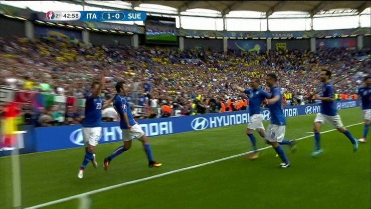 O gol de Itália 1 x 0 Suécia pela 2ª rodada da Eurocopa