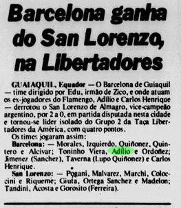 Jornal brasileiro registra vitória do Barcelona de Guayaquil sobre o San Lorenzo na Libertadores - Reprodução