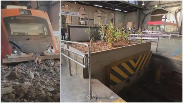 Trem bate contra barreira de proteção na Estação Júlio Prestes, da Linha 8-Diamante, em São Paulo — Foto: Reprodução/TV Globo