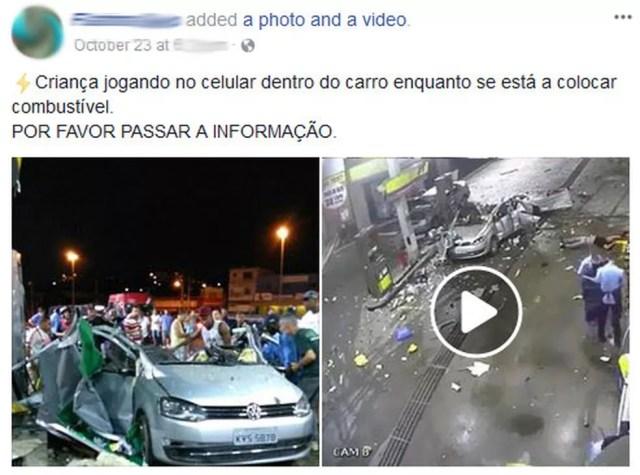 Celular não causou explosão de carro em posto de combustíveis  (Foto: Reprodução/Facebook)