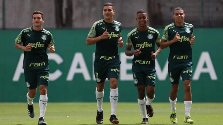 Fabinho, Renan, Vanderlan e Garcia na Academia do Palmeiras — Foto: Cesar Greco / Ag. Palmeiras