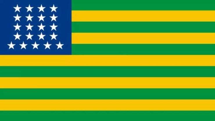 Primeira bandeira republicana do Brasil, com faixas em verde e amarelo, e estrelas — Foto: Reprodução/via BBC