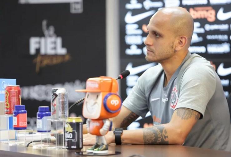 Fábio Santos, lateral-esquerdo do Corinthians, em entrevista coletiva  — Foto: Rodrigo Coca/Ag.Corinthians