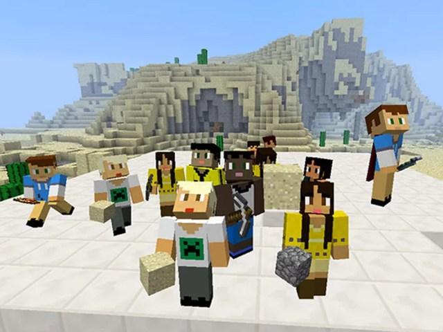 Avatares de alunos no MinecraftEdu, versão do jogo de cubos voltado à educação — Foto: Reprodução/ Minecraft