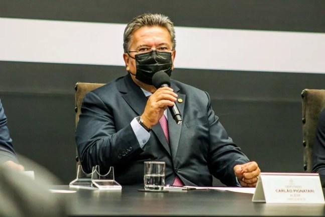 O presidente da Assembleia Legislativa de SP, Carlão Pignatari (PSDB), em coletiva de imprensa no Palácio dos Bandeirantes nesta terça-feira (11). — Foto: Divulgação/GESP