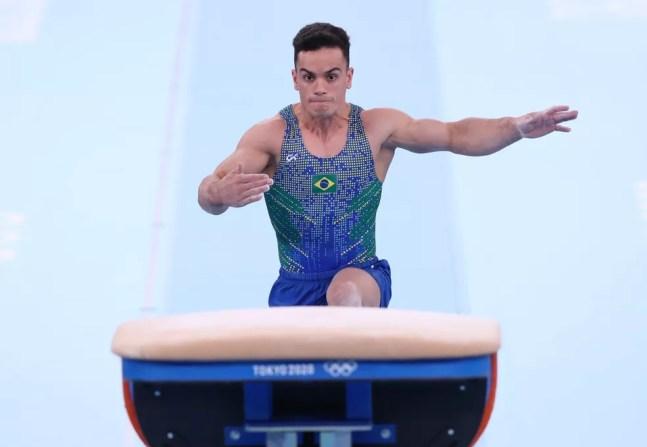 Caio Souza no salto das Olimpíadas de Tóquio — Foto: RICARDO BUFOLIN / PANAMERICA PRESS / CBG