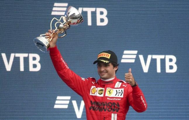 Carlos Sainz, da Ferrari, chegou em terceiro lugar no GP da Rússia da F1 em 2021 — Foto: Sergei Fadeichev\TASS via Getty Images