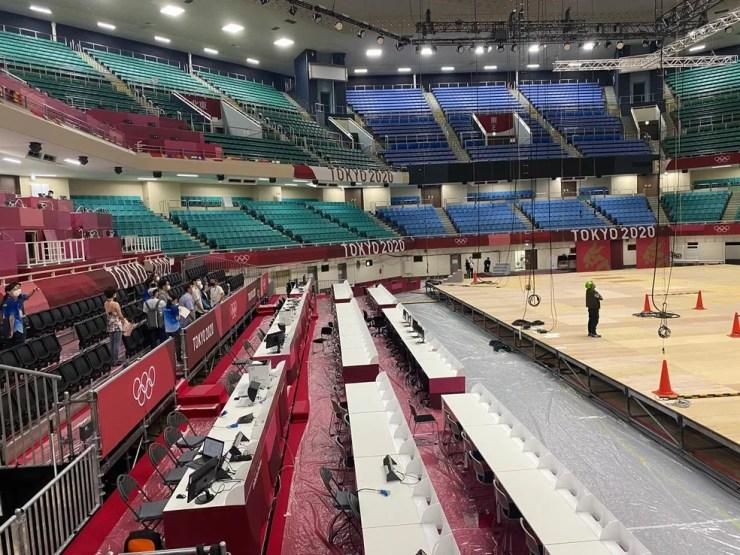 Budokan ainda está sendo preparado para as Olimpíadas — Foto: João Gabriel Rodrigues
