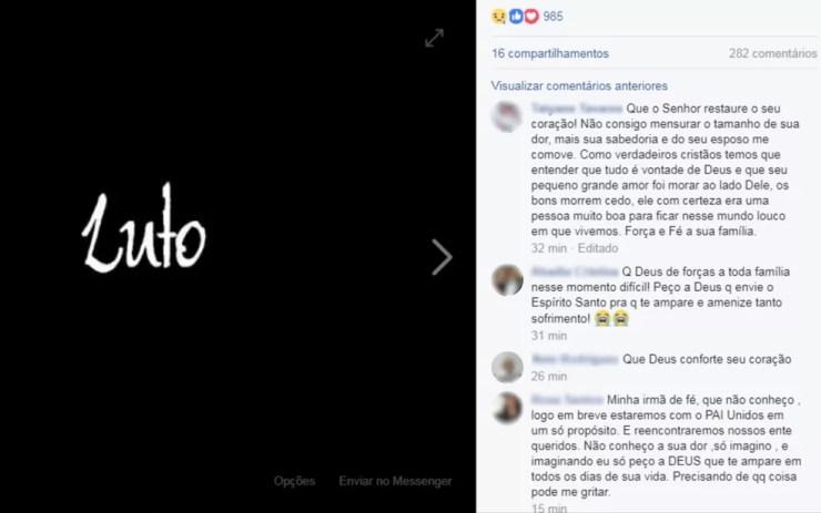 Pessoas lamentam morte de João Pedro Calembo no perfil da mãe dele (Foto: Reprodução/Facebook)