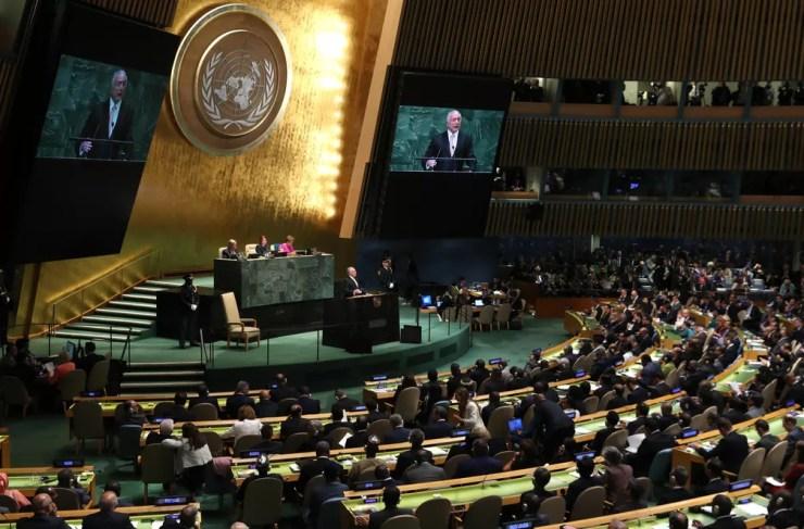 Temer fala na Assembleia Geral da ONU — Foto: Reuters/Shannon Stapleton