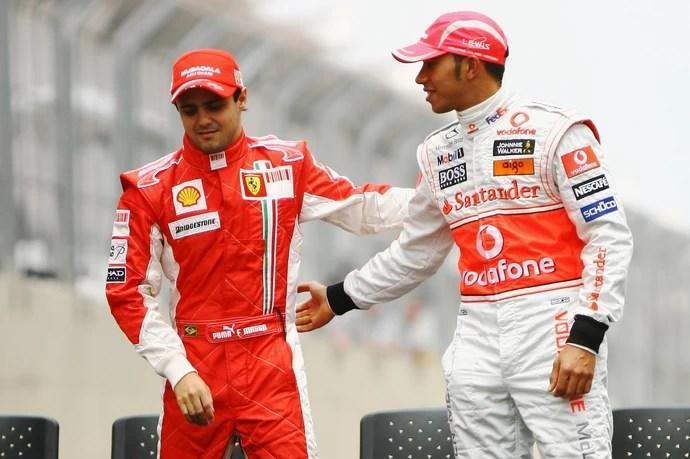 Felipe Massa e Lewis Hamilton foram grandes rivais em 2008. Naquele ano, título ficou com o britânico após etapa emocionante em Interlagos (Foto: Getty Images)