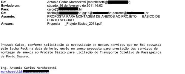 Trecho de e-mail de Antonio Carlos Marchezetti sobre edital de Porto Seguro (Foto: Reprodução)