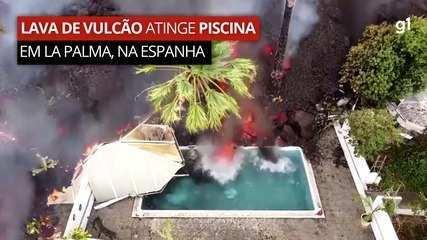 Drone flagra momento em que lava de vulcão atinge piscina em La Palma, na Espanha