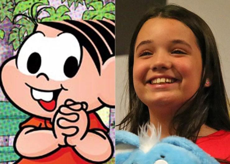 Giulia Barreto, de nove anos, foi escolhida para interpretar a Mônica no filme 'Turma da Mônica – Laços' (Foto: Divulgação e Fabio Tito/G1)