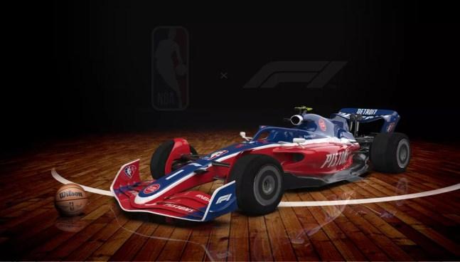Carro da F1 do Detroit Pistons, da NBA — Foto: Reprodução