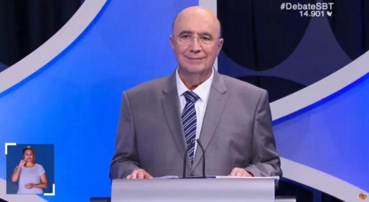 O candidato do MDB à Presidência, Henrique Meirelles, no debate do SBT — Foto: Reprodução