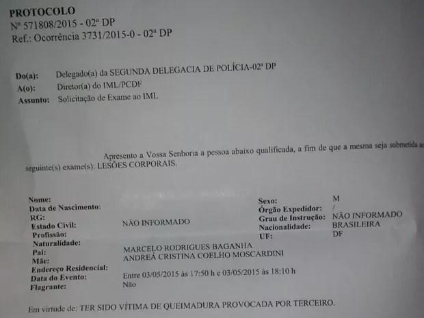Solicitação de exame de corpo de delito encaminhada à Polícia Civil (Foto: Andrea Moscardini/Divulgação)