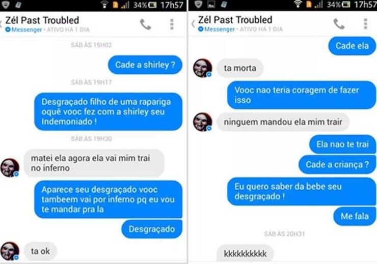 José Santos conversa por mensagens com amiga de Shirley Souza dizendo que matou a namorada porque ela o traiu — Foto: Reprodução/Redes sociais