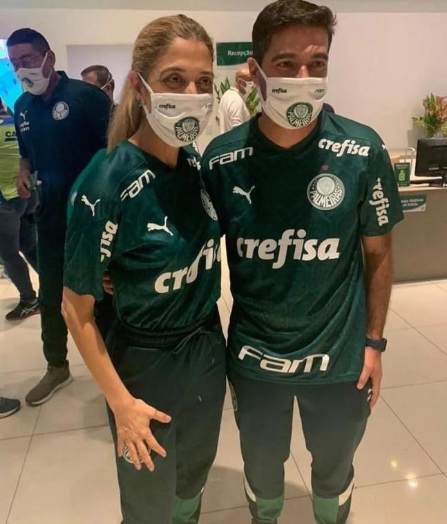 Leila Pereira com Abel Ferreira na festa do título da Libertadores — Foto: Reprodução / Instagram