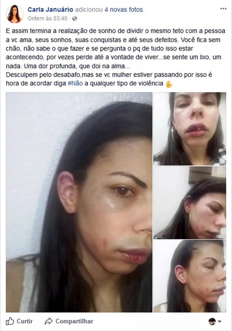 Mulher publicou relato de agressão no Facebook (Foto: Carla Januário/Reprodução/Facebook)