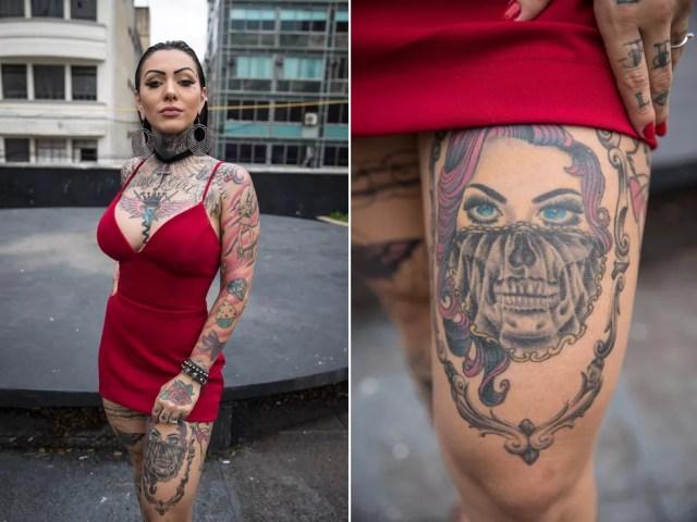 Melissa Ferraz tem cerca de 70% do corpo tatuado e foi eleita Miss Tattoo Week 2018 — Foto: Fábio Tito/G1