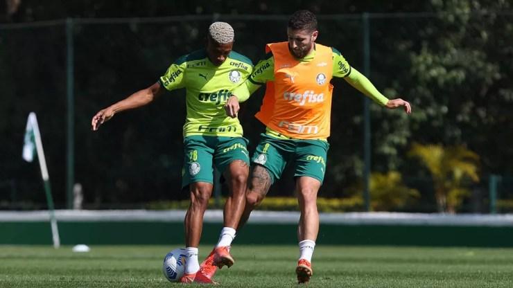 Danilo e Zé Rafael na Academia do Palmeiras — Foto: Cesar Greco / Ag. Palmeiras