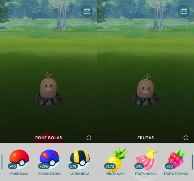 Pokébolas e frutas no Pokémon GO — Foto: Reprodução/Pokémon GO