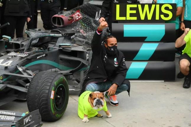 Lewis Hamilton comemora título Turquia cachorro — Foto: REUTERS/Clive Mason