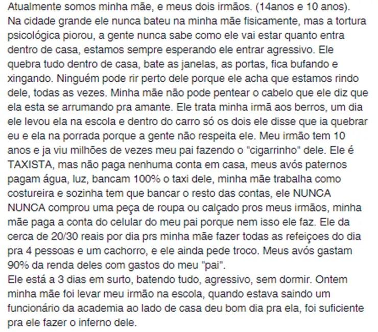 Jovem fez postagem relatando o que mãe vem sofrendo nos últimos anos e pedindo ajuda em Santos, SP — Foto: Reprodução
