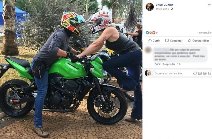 Policial que morreu (à esq.) após bater de moto em carro era apaixonado por motos (Foto: Reprodução/Facebook/Vituri Junior)