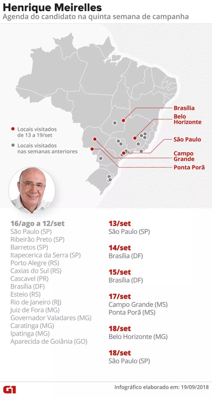 Mapa das agendas de campanha de Henrique Meirelles — Foto: Alexandre Mauro/G1