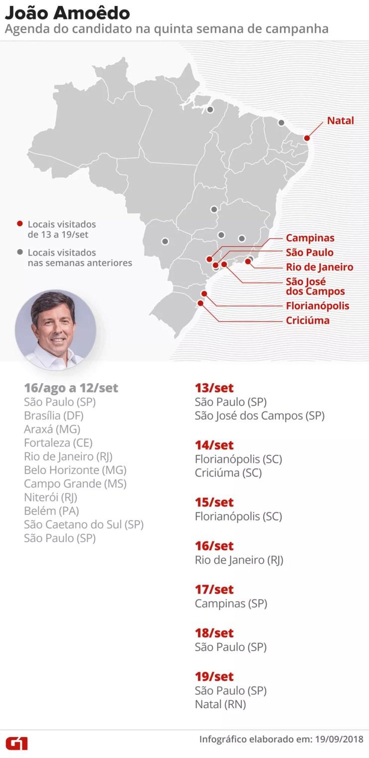Mapa das agendas de campanha de João Amoêdo — Foto: Alexandre Mauro/G1