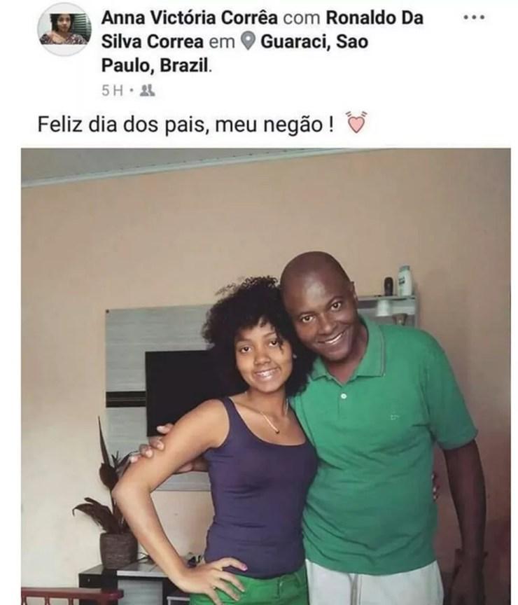 Anna Victoria postou foto com o pai no mesmo dia em que foi morta por ele, em Guaraci (Foto: Reprodução/Facebook)