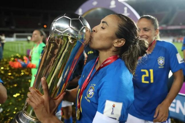 Marta na conquista da Copa America Feminina 2018 — Foto: Lucas Figueiredo/CBF
