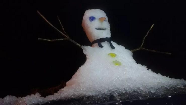 Moradores fizeram boneco de neve na noite de segunda-feira (Foto: Mycchel Hudsonn Legnaghi/São Joaquim Online)