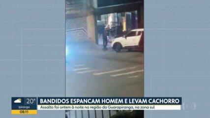 Bandidos espancam homem e levam carro com o cachorro da família