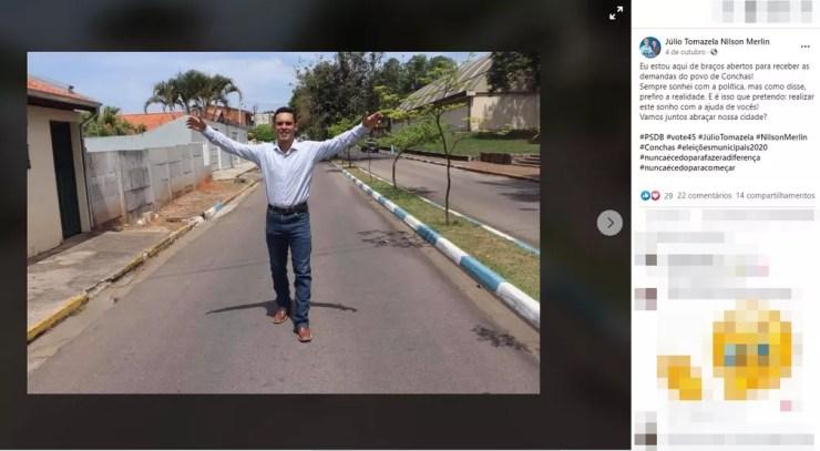 Júlio Tomazela (PSDB), de 21 anos, foi eleito prefeito de Conchas (SP) — Foto: Reprodução/Facebook