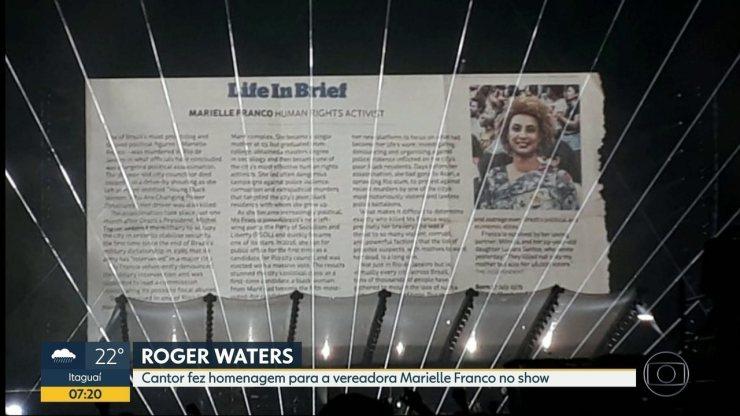 Cantor Roger Waters homenageia vereadora Marielle Franco durante show