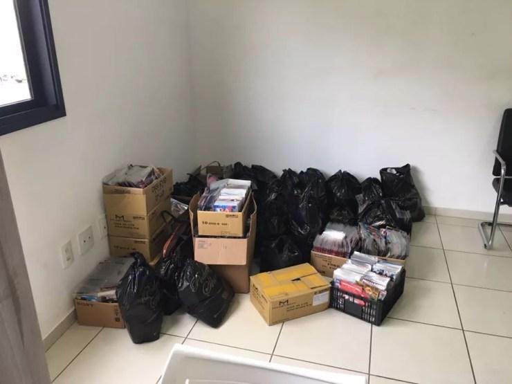 14 mil DVDs foram apreendidos em Rio Preto (Foto: Polícia Civil/Divulgação)