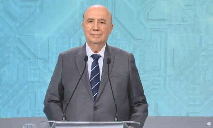 O candidato do MDB à Presidência, Henrique Meirelles, no debate da Rede Record — Foto: Reprodução
