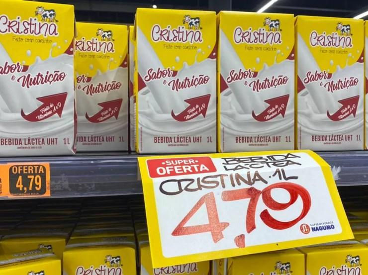 Bebida láctea vendida em um supermercado em Santo André, no ABC.  — Foto: Deslange Paiva/ g1