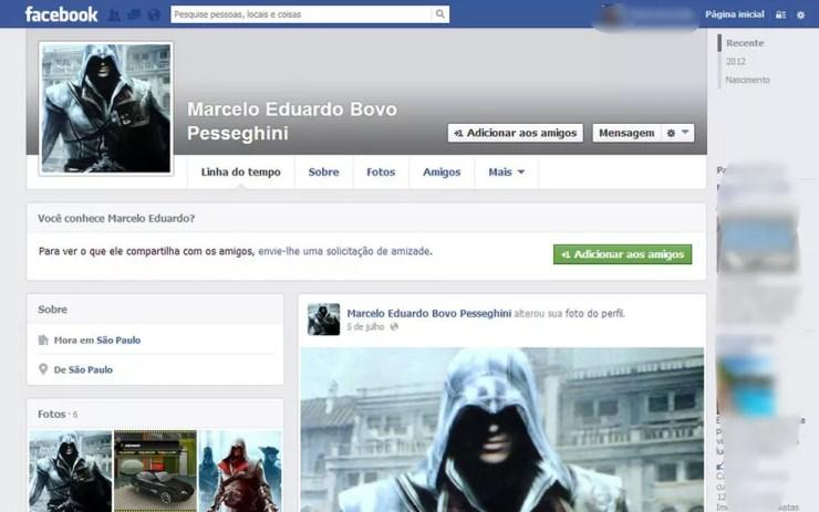 Marcelo Pesseghini colocou a foto do personagem do jogo Assassins Creed um mês antes do crime cometido em 2013 (Foto: Reprodução/Arquivo)