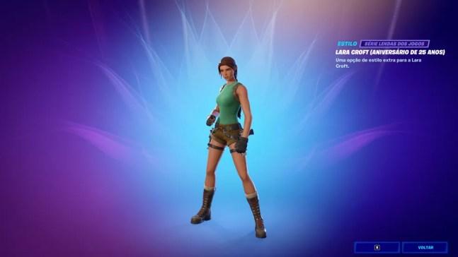 Estilo Aniversário de 25 anos para a skin Lara Croft — Foto: Reprodução/Fortnite