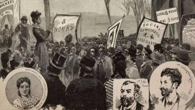 Ilustração de Gennaro Amato, na qual Eleanor é vista em uma mobilização de trabalhadores em maio de 1890. — Foto: Getty Images