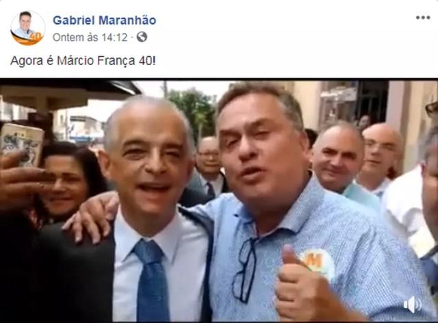Prefeito de Rio Grande da Serra, Gabriel Maranhão, declara apoio a França — Foto: Reprodução/Facebook